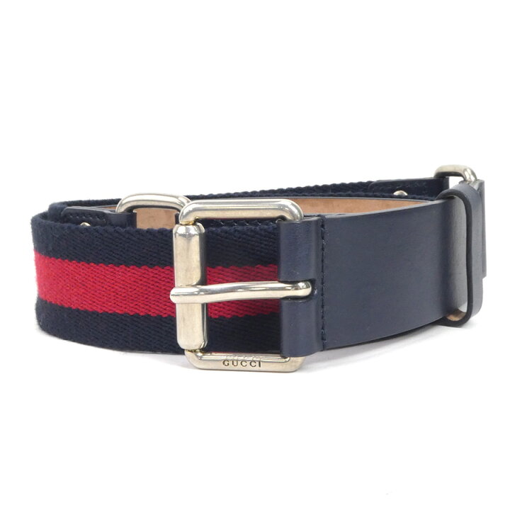 楽天市場】グッチ GUCCI ベルト レザー/キャンバス/メタル ネイビー  