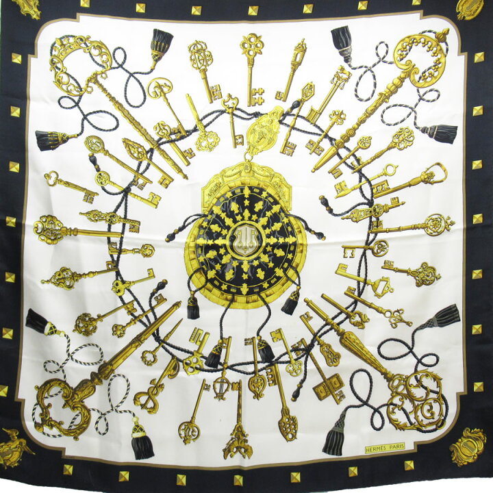 エルメス カレ90 LES CLES THE KEYS RARE 鍵 スカーフ アイボリー  