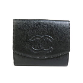 シャネル CHANEL 二つ折り財布 ココマーク レザー ブラック レディース 送料無料【中古】 h30141g