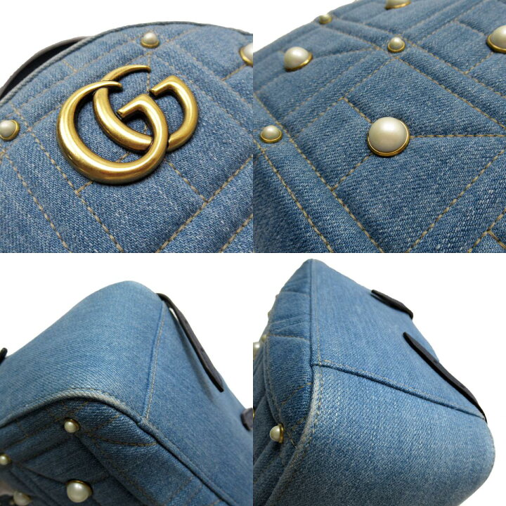 楽天市場】グッチ GUCCI リュック GGマーモント デニム/フェイクパール 