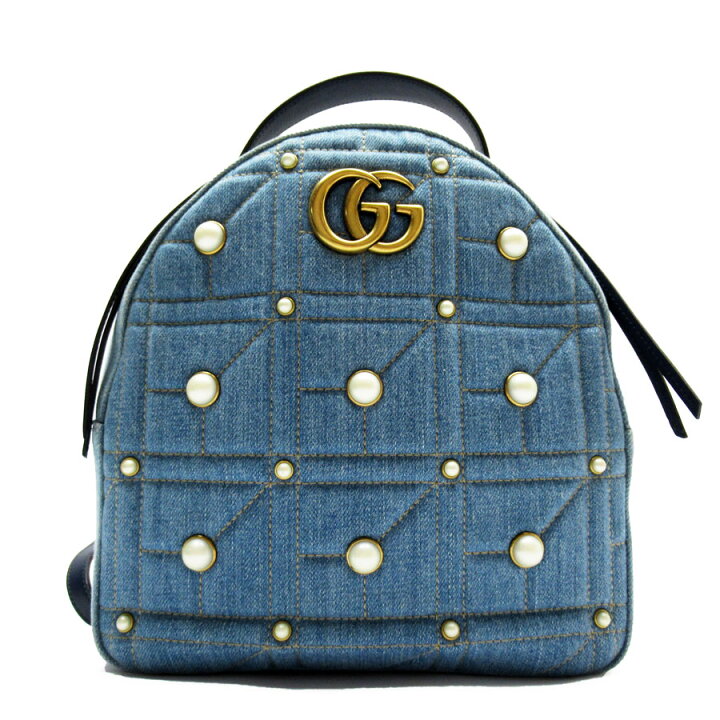 楽天市場】グッチ GUCCI リュック GGマーモント デニム/フェイクパール 