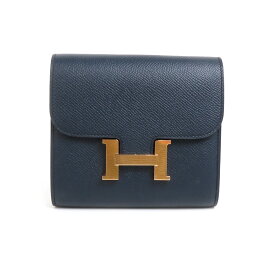 エルメス HERMES コンパクト財布 コンスタンス コンパクト ヴォーエプソン ネイビー ゴールド ユニセックス 送料無料【中古】 99868f