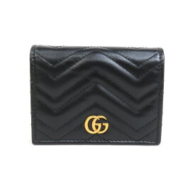 グッチ GUCCI 三つ折り財布 GGマーモント レザー ブラック ユニセックス 466492 送料無料【中古】 r10009a