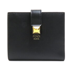 フェンディ FENDI 二つ折り財布 レザー ブラック ゴールド レディース 送料無料【中古】 e58529a