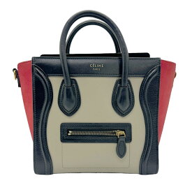 セリーヌ CELINE ハンドバッグ 斜め掛けショルダーバッグ ラゲージ ナノショッパー レザー グレージュ/ブラック/レッド ゴールド レディース 送料無料【中古】 z0529