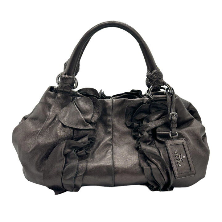 楽天市場】プラダ PRADA ハンドバッグ レザー メタリックブラウン 