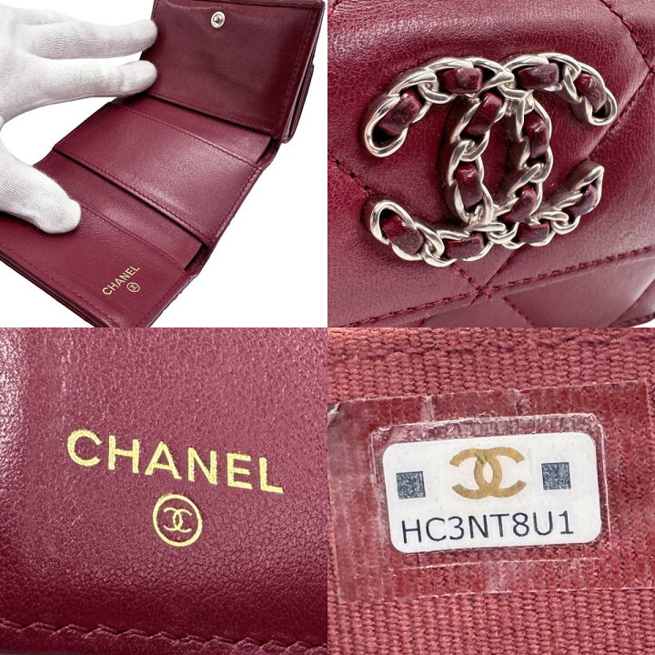 楽天市場】シャネル CHANEL 三つ折り財布 レザー ボルドー シルバー 