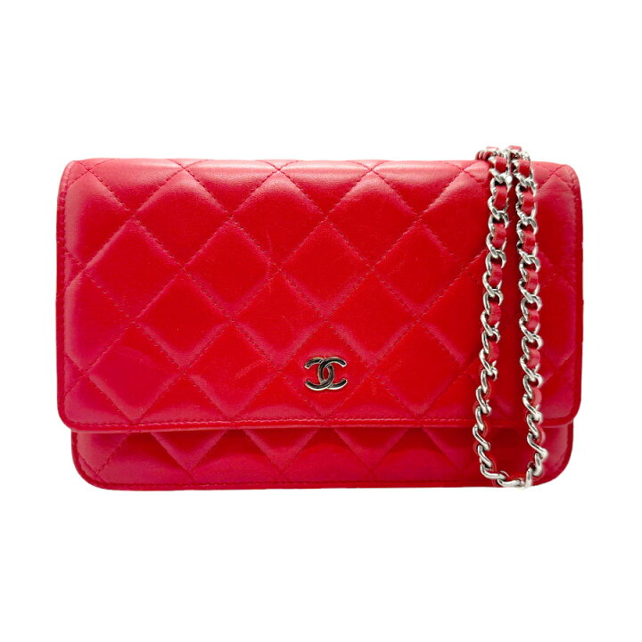 楽天市場】シャネル CHANEL チェーンウォレット ラムスキン レッド  