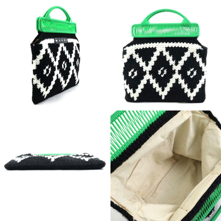 楽天市場】マルニ MARNI ハンドバッグ ニット グリーン×ブラック  