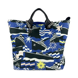 シャネル CHANEL ショルダーバッグ ハンドバッグ クルーズコレクション キャンバス/レザー ブルー×ブラック×ホワイト レディース 送料無料【中古】 z5466