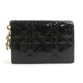 クリスチャンディオール Christian Dior カードケース カナージュ パテントレザー ブラック ゴールド レディース 送料無料【中古】 e61238i