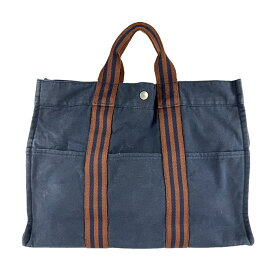 エルメス HERMES ハンドバッグ フールトゥMM キャンバス ネイビー/ブラウン レディース 送料無料【中古】 z9571