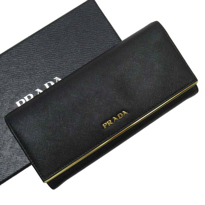 楽天市場】プラダ PRADA 二つ折り長財布 NERO(ブラック)xゴールド 