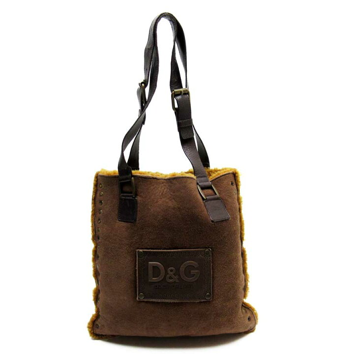 DOLCE＆GABBANA レザー×ムートン バッグ ブラウン系 - トートバッグ