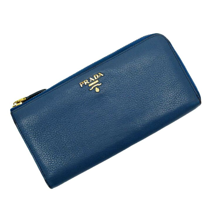 楽天市場】プラダ PRADA L字ファスナー長財布 ブルーxゴールド レザー  