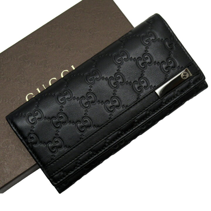 楽天市場】グッチ GUCCI 二つ折り長財布 グッチシマ ブラックxシルバー  