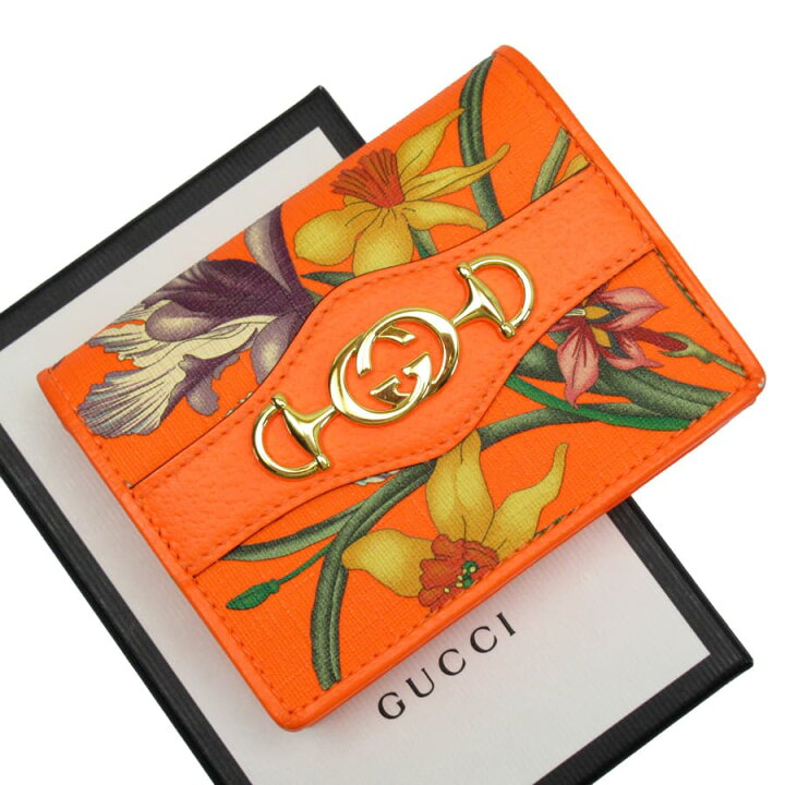 楽天市場】グッチ GUCCI 二つ折り財布 フローラ ネオンオレンジ レザー  