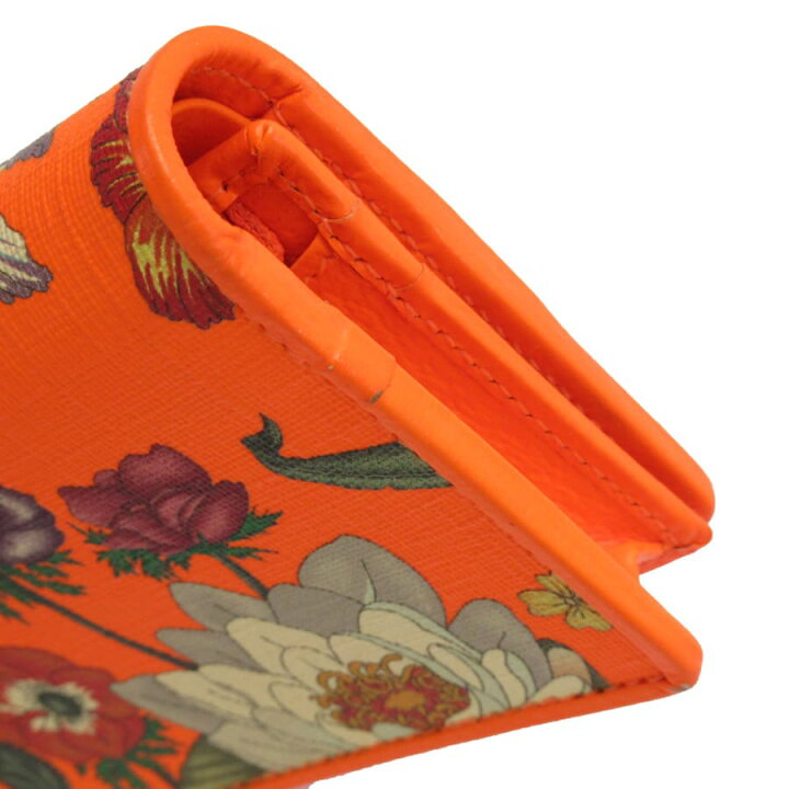楽天市場】グッチ GUCCI 二つ折り財布 フローラ ネオンオレンジ レザー 