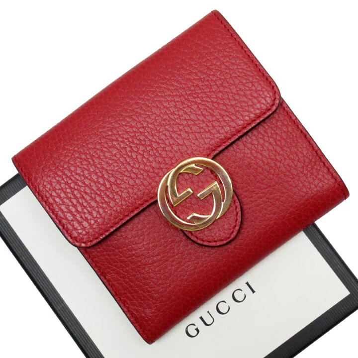 楽天市場】グッチ GUCCI 二つ折り財布 インターロッキングG レッド  