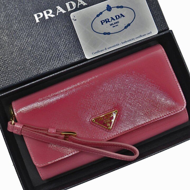 楽天市場】プラダ PRADA 長財布 三角ロゴ ピンクxゴールド レザーx 