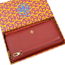 トリーバーチ 長財布 レッドxゴールド レザーx金属素材 ラウンドファスナー TORY BURCH レディース 【中古】【定番人気】 - k9574a