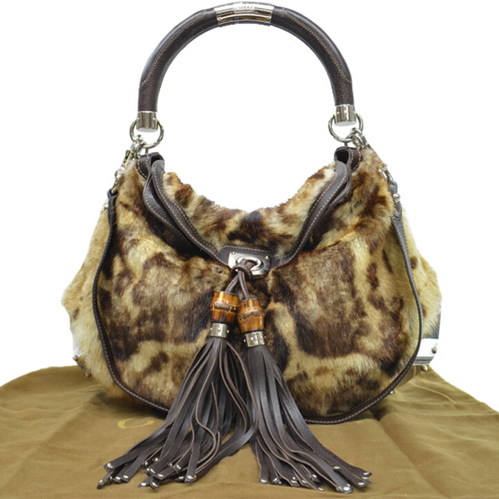 楽天市場】グッチ GUCCI バッグ バンブー ブラウン系xシルバー ファー 