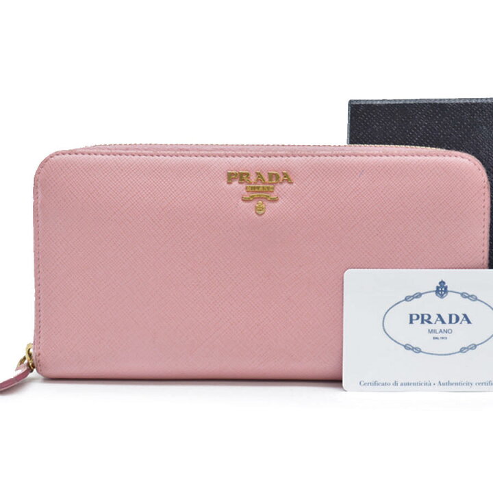楽天市場】プラダ PRADA 長財布 ピンクxゴールドカラー レザーx金属 