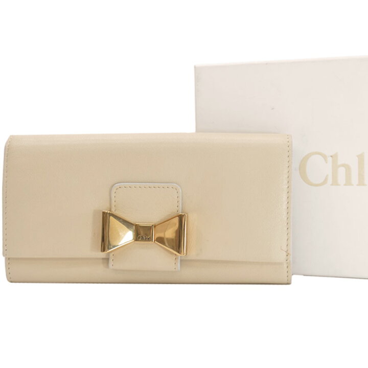 楽天市場】クロエ Chloe 長財布 リボンモチーフ ベージュxゴールド  