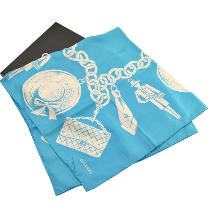 楽天市場】シャネル CHANEL スカーフ ブルーxホワイト シルク100  