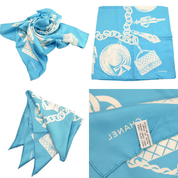 楽天市場】シャネル CHANEL スカーフ ブルーxホワイト シルク100  