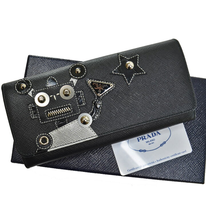 楽天市場】プラダ PRADA 長財布 三角ロゴ ブラックxシルバー レザーx  