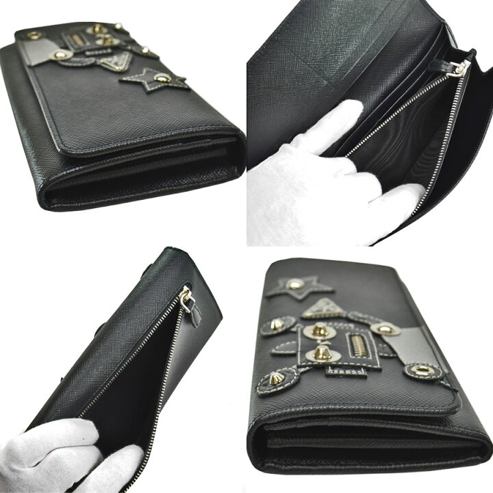 楽天市場】プラダ PRADA 長財布 三角ロゴ ブラックxシルバー レザーx 