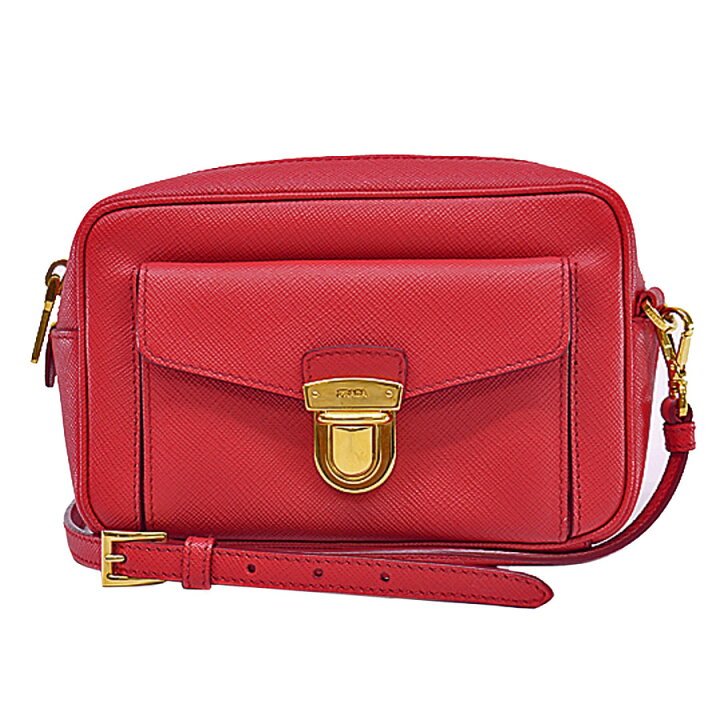 楽天市場】プラダ PRADA バッグ レッドxゴールド レザーx金属素材  