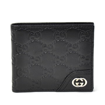 グッチGUCCI二つ折り札入れグッチシマダブルGロゴブラックグッチシマレザーレディースメンズ【中古】【定番人気】-y12029