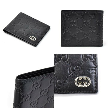 グッチGUCCI二つ折り札入れグッチシマダブルGロゴブラックグッチシマレザーレディースメンズ【中古】【定番人気】-y12029
