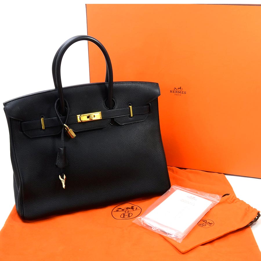 BrandValue: Hermes HERMES bag Birkin 35 black x gold metal fittings トゴレザーハンドバッグレディース - e38292 ...