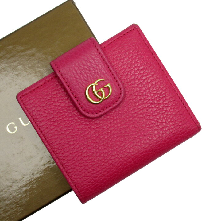 楽天市場】グッチ GUCCI 二つ折り財布 GG ピンク系xゴールド レザー 