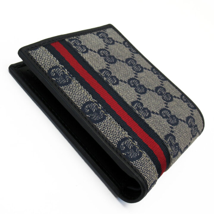 楽天市場】グッチ GUCCI 二つ折り財布 GG ネイビー系xグレーxブラックx 