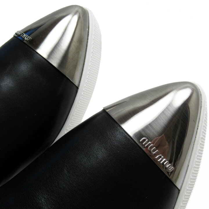 楽天市場】ミュウミュウ MIU MIU スリッポン（37） ブラックxシルバーx  