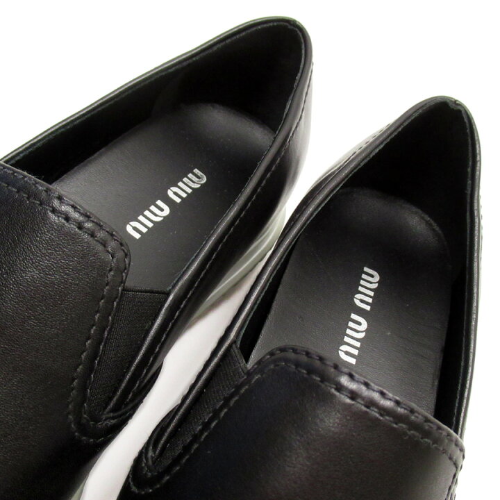 楽天市場】ミュウミュウ MIU MIU スリッポン（37） ブラックxシルバーx  