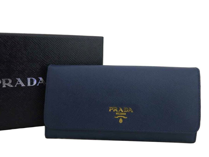 楽天市場】プラダ PRADA 財布 ロゴ ネイビーブルーxゴールド金具 