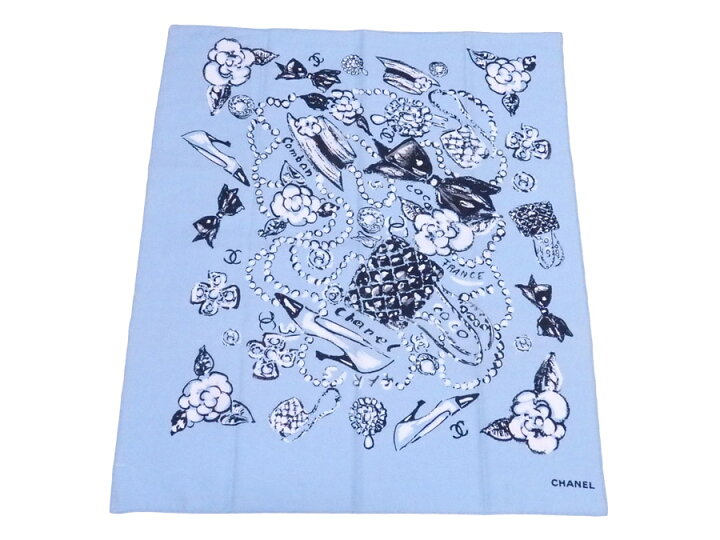 楽天市場】シャネル CHANEL スカーフ ブルーxブラックxホワイト 100  