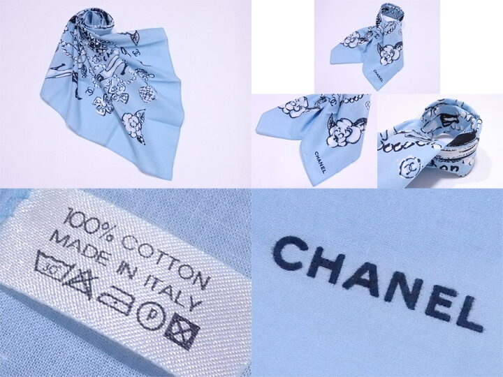 楽天市場】シャネル CHANEL スカーフ ブルーxブラックxホワイト 100  