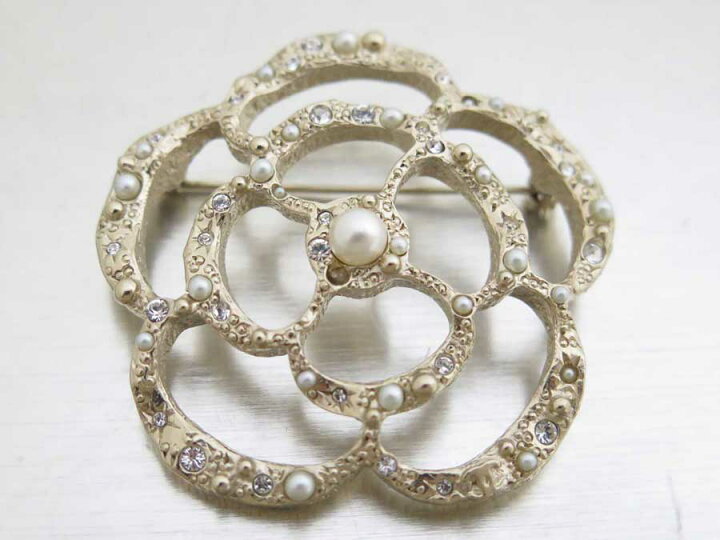 楽天市場】シャネル CHANEL ブローチ カメリア ゴールドxホワイトx  