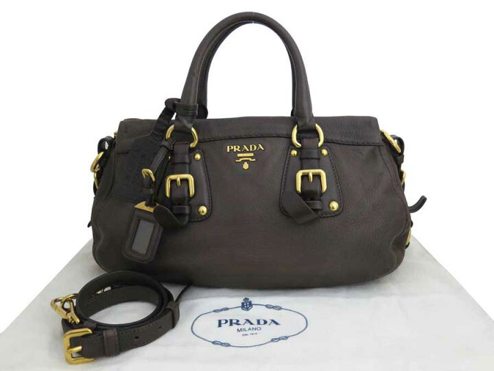 楽天市場】プラダ PRADA 2wayバッグ ロゴ ブラウンxゴールド金具 