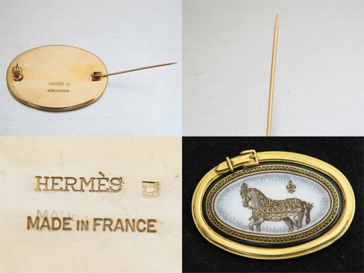 楽天市場】エルメス HERMES ブローチ 七宝焼き ゴールドxマルチカラー 