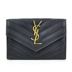 【おすすめ】サンローラン コインケース カードケース ダークネイビーxゴールド レザーx金属素材 SAINT LAURENT レディース 【中古】 - k8978