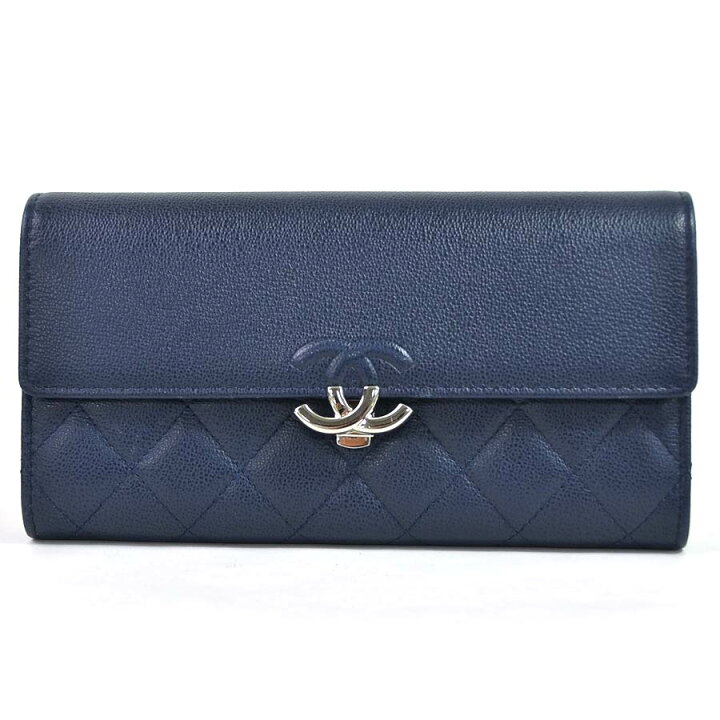 楽天市場】【美品】シャネル 長財布 ハーフココ金具 ネイビー 