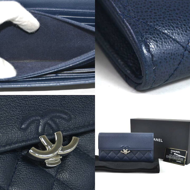 楽天市場】【美品】シャネル 長財布 ハーフココ金具 ネイビー 