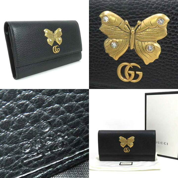楽天市場】【美品】グッチ 長財布 GG バタフライ ブラックxゴールド  